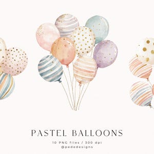 Watercolor Pastel Balloons Clip Art Set: PNG Graphics (digital Download ...