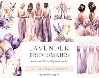 Lavender Bridesmaids, watercolor png, wedding graphics, watercolor purple, bridal shower, scrapbooking clipart, digital stickers, download