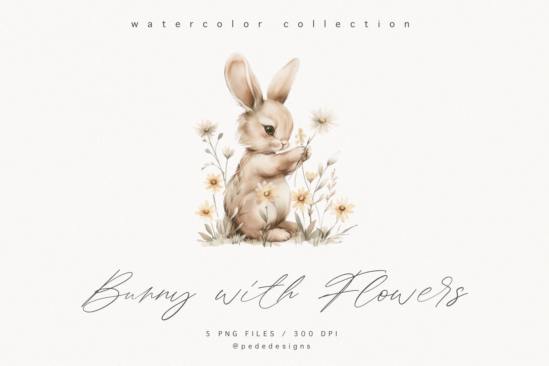 Watercolor Bunny With Flowers Clipart, Spring Easter Nursery Graphics ...