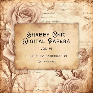 Shabby Chic digitales Papier, digitales Bastelmaterial, Vintage Texturen, zeitloses Scrapbook Papier, handgezeichnete Blumen, diy printable, download
