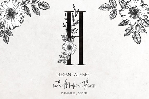 Elegant Alphabet With Modern Flowers Alphabet Clipart Floral - Etsy