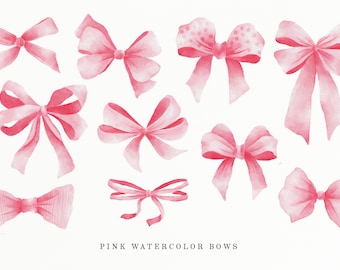 Pink watercolor bows clip art, ribbon cliparts, hand painted bow, fashion clipart, birthday party, gift bow, download