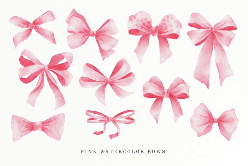 Pink Watercolor Bows Clip Art, Ribbon Cliparts, Hand Painted Bow ...