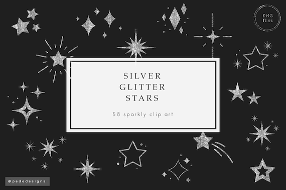 Silver Glitter Star Clip Art: Sparkle Design Elements (PNG Download)