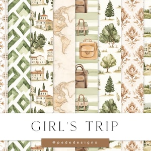 Girl's Trip Digital Papers, travel digital papers, repeating pattern, camping graphics, into the wild, seamless summer pattern, download