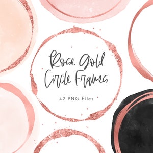 Clipart de molduras de círculo de ouro rosa, elementos de design de ouro rosa, brilho de ouro rosa, folha e brilhante, para logotipo, blog, formas de aquarela, download