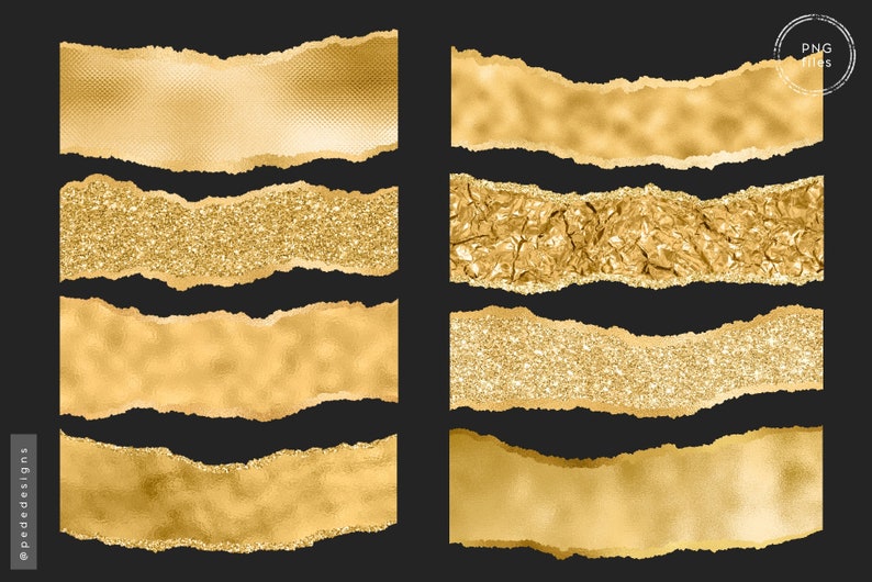 Gold Ripped Border Gold Glam Borders Clip Art, Gold Torn Paper, Gold Overlay,, Design ...