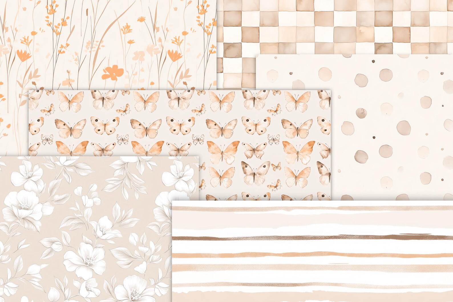 Creamy Beige Floral Digital Paper Pack: Seamless Planner Patterns ...