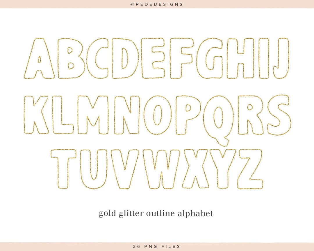 Gold Glitter Outline Alphabet Clipart Gold Glitter Digital - Etsy