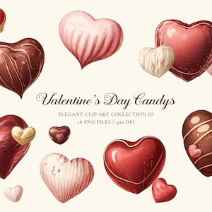 Valentine&#39;s Day Candy Clip Art, red hearts png, love clipart, sweets clipart, elegant, wedding clip art, romantic card, chocolate, download