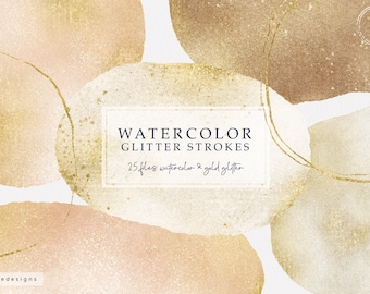 Imágenes prediseñadas de pinceladas de acuarela, purpurina dorada, pinceladas brillantes, ideales para logotipos, blogs, marcas, colores naturales, superposiciones png, descarga