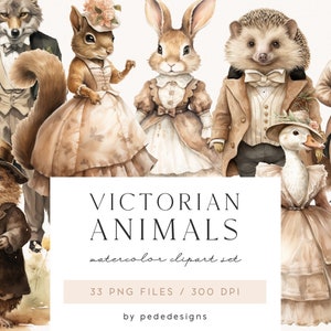 Viktorianische Tiere, Aquarell Clipart, Aquarell vintage, vintage Tiere, Aquarell viktorianisch png, scrapbook, Junk Journal, download