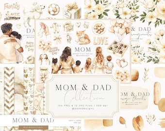 Watercolor Family Clipart | Mother’s & Father’s Day Collection | Mom Dad Kids Floral and Heart Illustrations