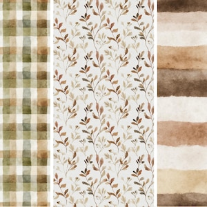 Fall Digital Paper Bundle with Watercolor Pumpkin Patterns, Rustic Farmhouse Seamless Paper, Thanksgiving Backgrounds (Digital Download) image 3