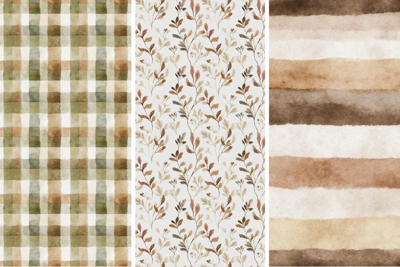 Fall Digital Paper Bundle with Watercolor Pumpkin Patterns, Rustic Farmhouse Seamless Paper, Thanksgiving Backgrounds (Digital Download) image 3