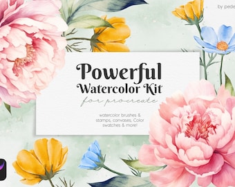 Powerful Watercolor Kit for Procreate, watercolor brushes, brush set for ipad, metallic textures, brushes for paintings, download