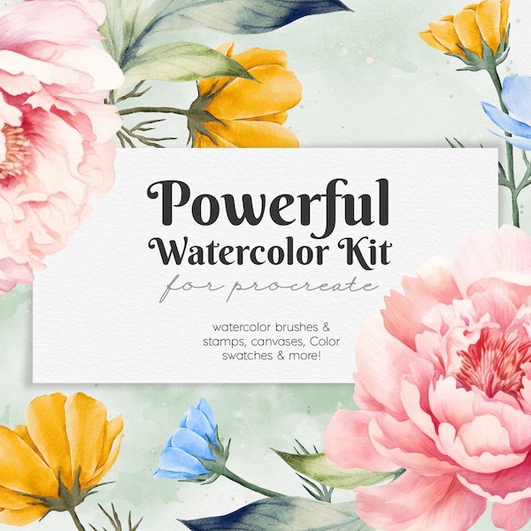 Powerful Watercolor Kit for Procreate, watercolor brushes, brush set for ipad, metallic textures, brushes for paintings, download