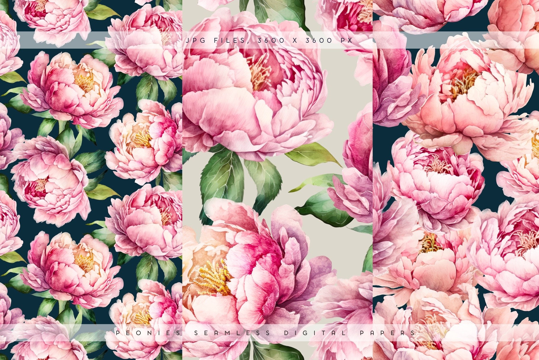 Peony Digital Paper, Flowers Watercolor Patterns, Seamless Digital ...
