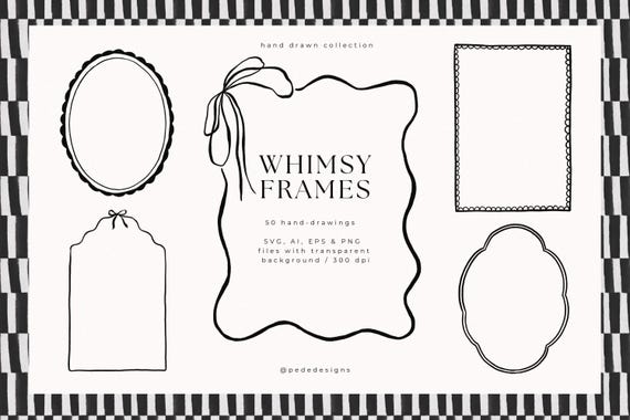 Whimsy Frames | 50 Hand-Drawn Frames SVG PNG | Minimalist Line Art Borders for Stationery & Branding | Vector | Digital Download