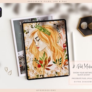 Procreate用のiPadモックアップ8個、使いやすいProcreateファイル、追加の影jpg、png、写真モックアップ、デジタルアートの展示、ダウンロード 画像 1