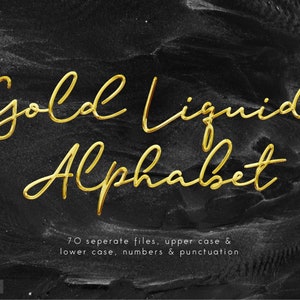 Gold flüssige Alphabet Clipart, Goldfolie digitales Alphabet, Luxus Buchstaben Clipart, goldene Satzzeichen, goldene Zahlen, metallisch, download