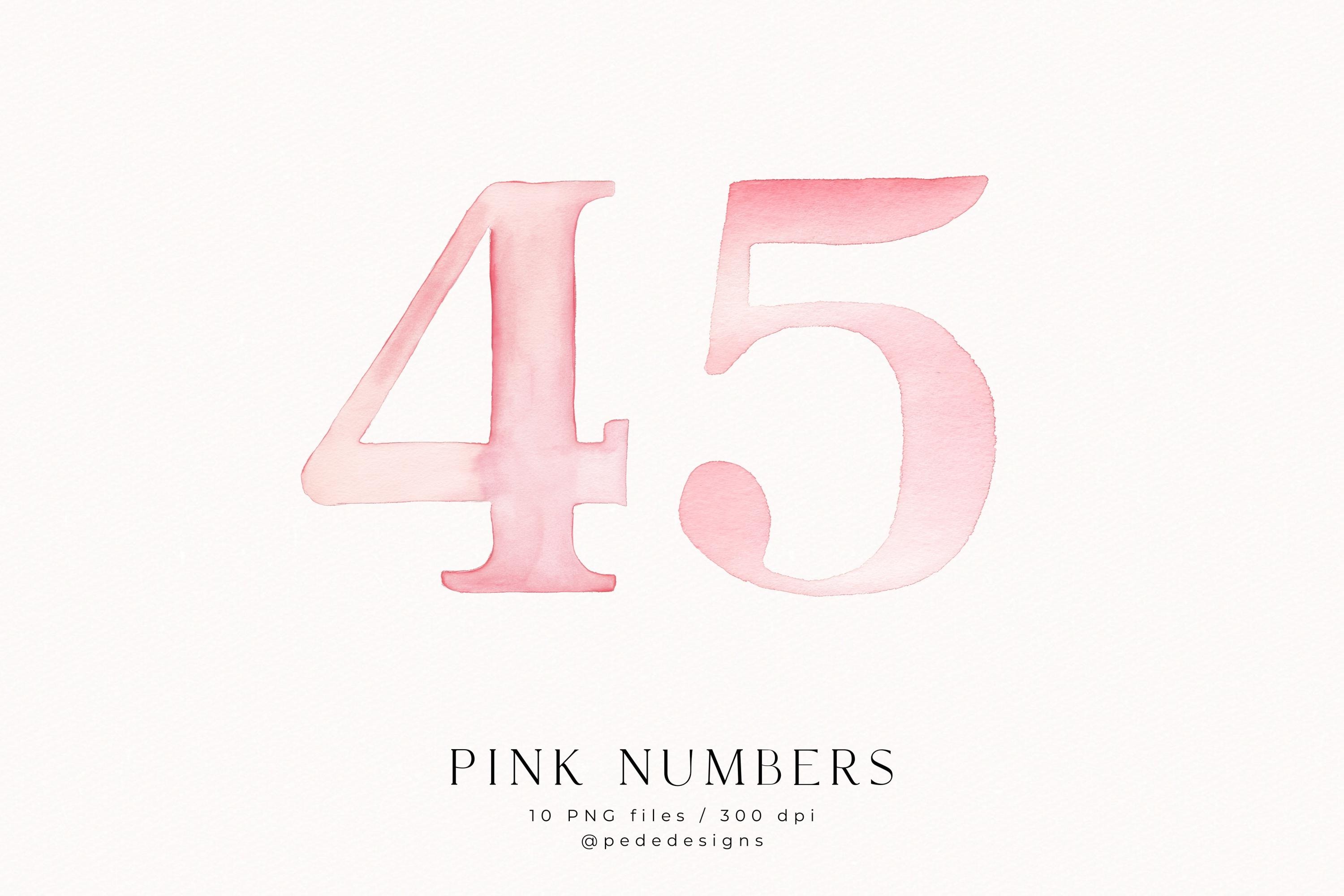 Pink Numbers/drawing Watercolor Pink Numbers Clipart – Hand Painted Number Set 0-9 | Soft ...