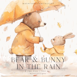 Bär & Häschen Im Regen Clip Art Set, handgemalte Waldtiere, Waldtiere, Waldtiere, Waldtiere, Waldtiere, Waldtiere, Waldtiere
