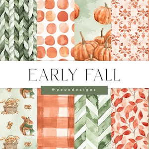Early Fall Digital Papers Set, autumn digital paper pack, planner supplies, pumpkin patterns, fall background, watercolor paper, download