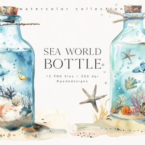 Sea World Flasche Clipart, Unterwasser png Clipart, Ozean Clip Art, Natur png, Meerestiere, bunt, Korallen Leben Illustrationen, download