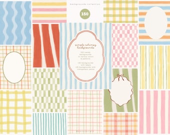 150 Whimsical Backgrounds Bundle with Stripes and Plaid Patterns, Colorful Digital Papers, Frames and Labels (Digital Download)