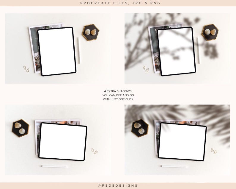 Procreate用のiPadモックアップ8個、使いやすいProcreateファイル、追加の影jpg、png、写真モックアップ、デジタルアートの展示、ダウンロード 画像 4