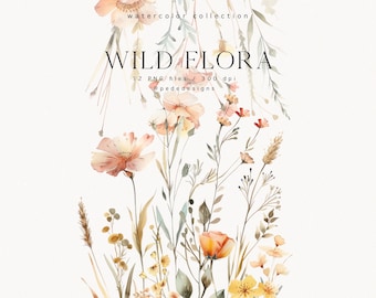 Wild Flora, watercolor meadow clipart, watercolor wild floral, floral arrangement, floral border set, digital stickers, wedding, download