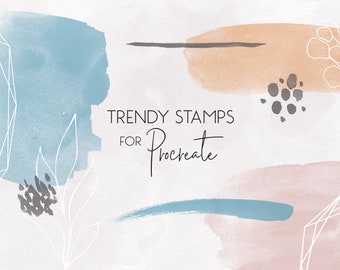 Trendy Stamps for Procreate, stamp brushes, procreate pack, watercolor stamps, geometric brushes, foliage, ipad stamps, dynamic, download