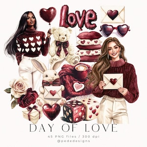 Día del amor, gráficos png del día de San Valentín en acuarela, clipart de amor en acuarela, corazones, globos de amor de San Valentín png, pegatinas png, descargar