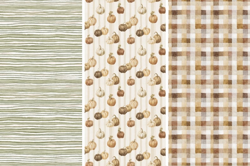 Fall Digital Paper Bundle with Watercolor Pumpkin Patterns, Rustic Farmhouse Seamless Paper, Thanksgiving Backgrounds (Digital Download) image 5