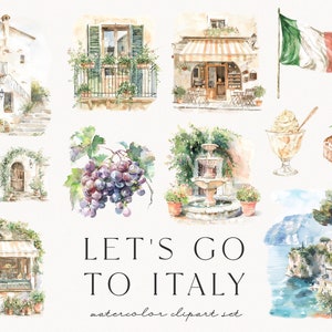 Let's go to Italy, watercolor summer clipart, travel, ancient roman, italian sceneries, italian street, scrapbooking, aesthetic, download zdjęcie 3