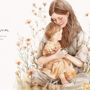 Clipart maman, clipart aquarelle fête des mères, graphismes réconfortants pour la fête des mères, images d'amour, maman et enfant, scrapbooking, téléchargement
