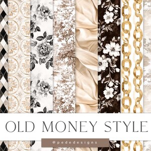 Old Money Style Digital Papers, Luxury Floral Patterns, Watercolor Silk Texture (16 JPEG Files)