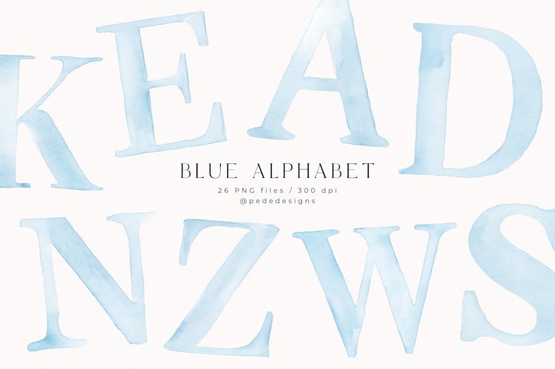 Baby Blue Script Letters Watercolor Blue Alphabet Letters Clipart PNG – Baby Shower ABC Set ...