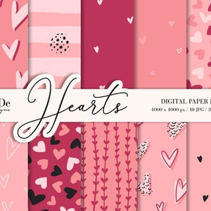 Hearts digital paper, valentine's day digital paper pack, love patterns, wedding background, valentine pattern, download