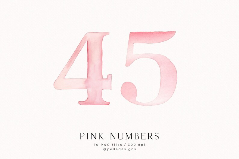 Watercolor Pink Numbers Clipart – Hand Painted Number Set 0-9 | Soft Blush Typography | Baby Birthday 10 PNG image 4