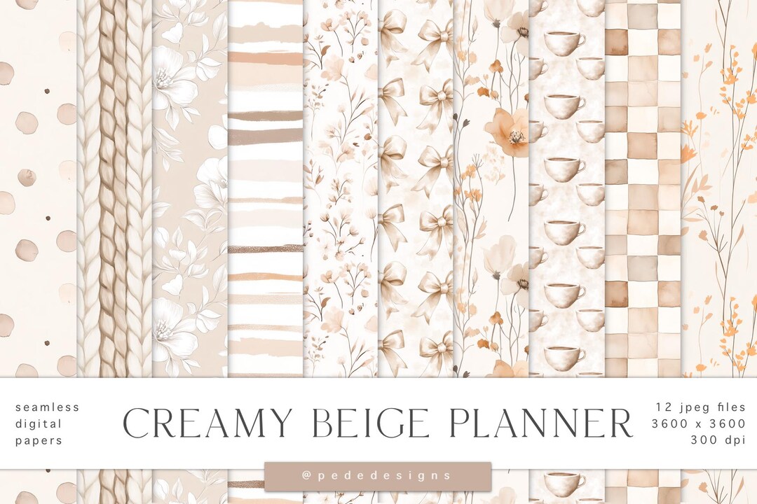 Creamy Beige Floral Digital Paper Pack: Seamless Planner Patterns ...