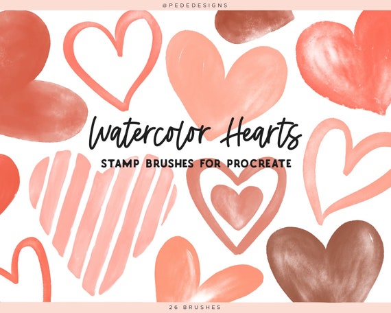 Watercolor Heart Stamps for Procreate, heart brushes, shapes procreate pack, valentine procreate brushes, love stamps, card making, download