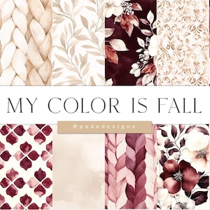 Conjunto de papéis digitais My Color Is Fall, pacote de papel digital de outono, padrão repetido, flores de outono, outono em aquarela, outono sem costura, download