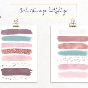 Brush strokes clipart, paint brush clipart, acrylic paint, glitter confetti, paint strokes, rose gold, dirty pink, download image 2