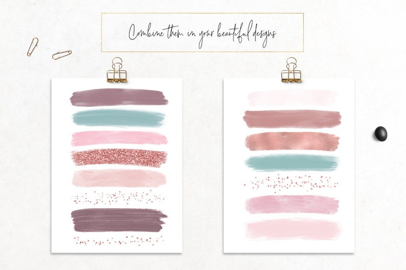 Brush strokes clipart, paint brush clipart, acrylic paint, glitter confetti, paint strokes, rose gold, dirty pink, download image 2