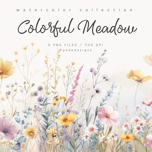 Prado colorido, clipart de flores silvestres em aquarela, borda de prado em aquarela, moldura floral, flores png clipart, borda de casamento, baixar