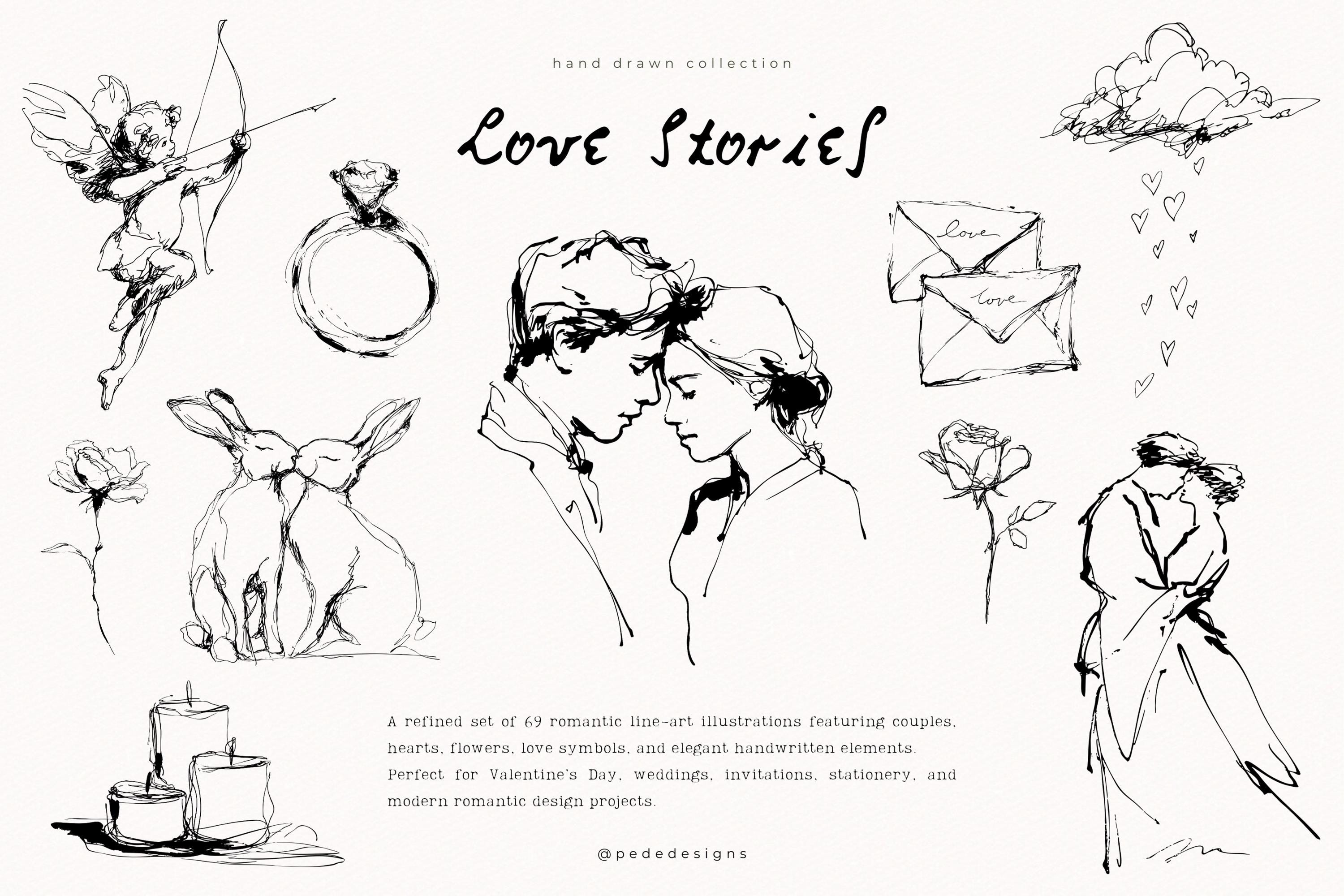 Love Stories Line Art Collection | 69 Romantic Illustrations for ...