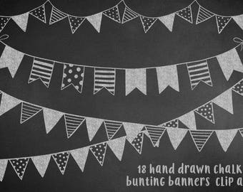 Chalkboards bunting banners clipart, bunting clipart, hand drawn ribbon, chalk ribbon, digital chalk bunting, download