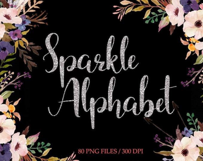 Silver Glitter Alphabet Clipart Silver Digital Letter - Etsy